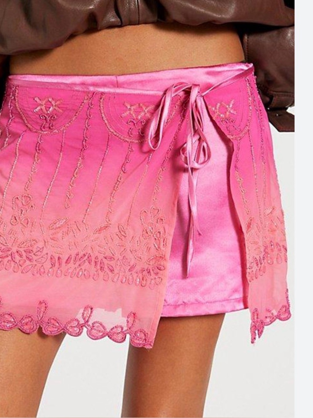 Free People Lala Beaded Skort pink wrap beaded XS new nwt party spring casual